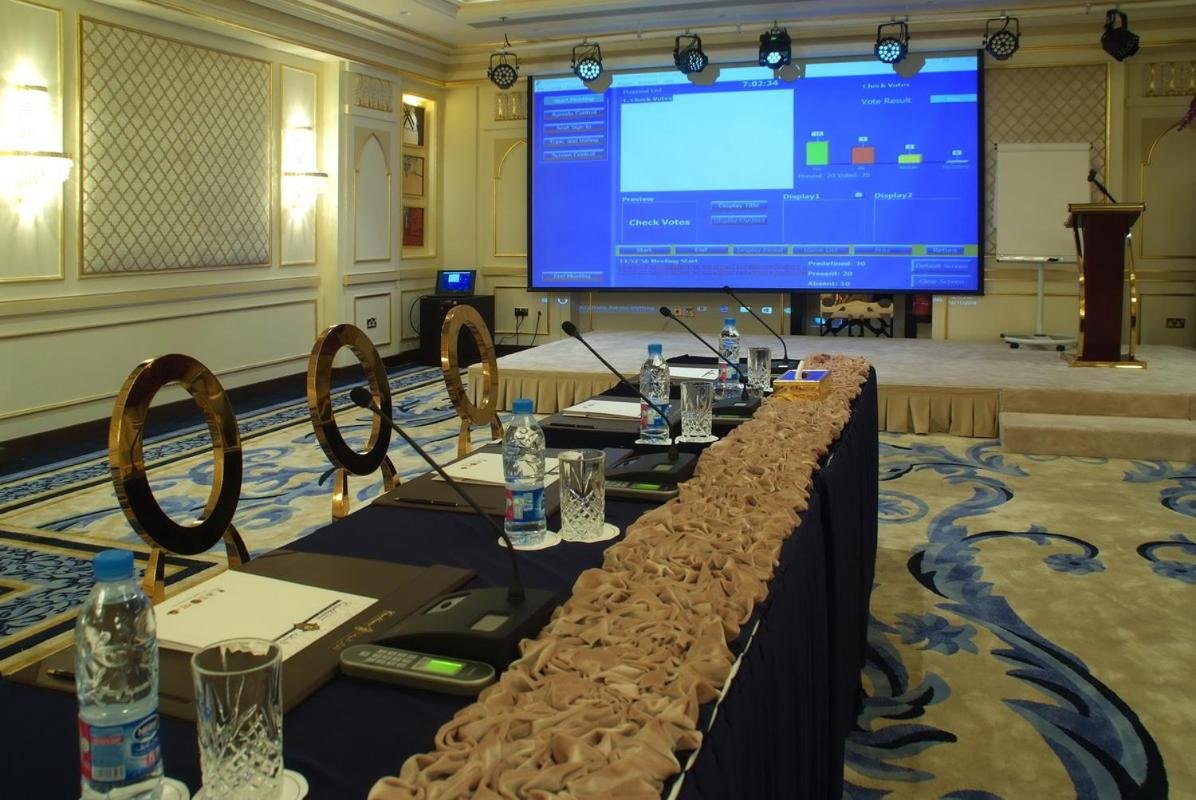 Conference set-up with a projector screen