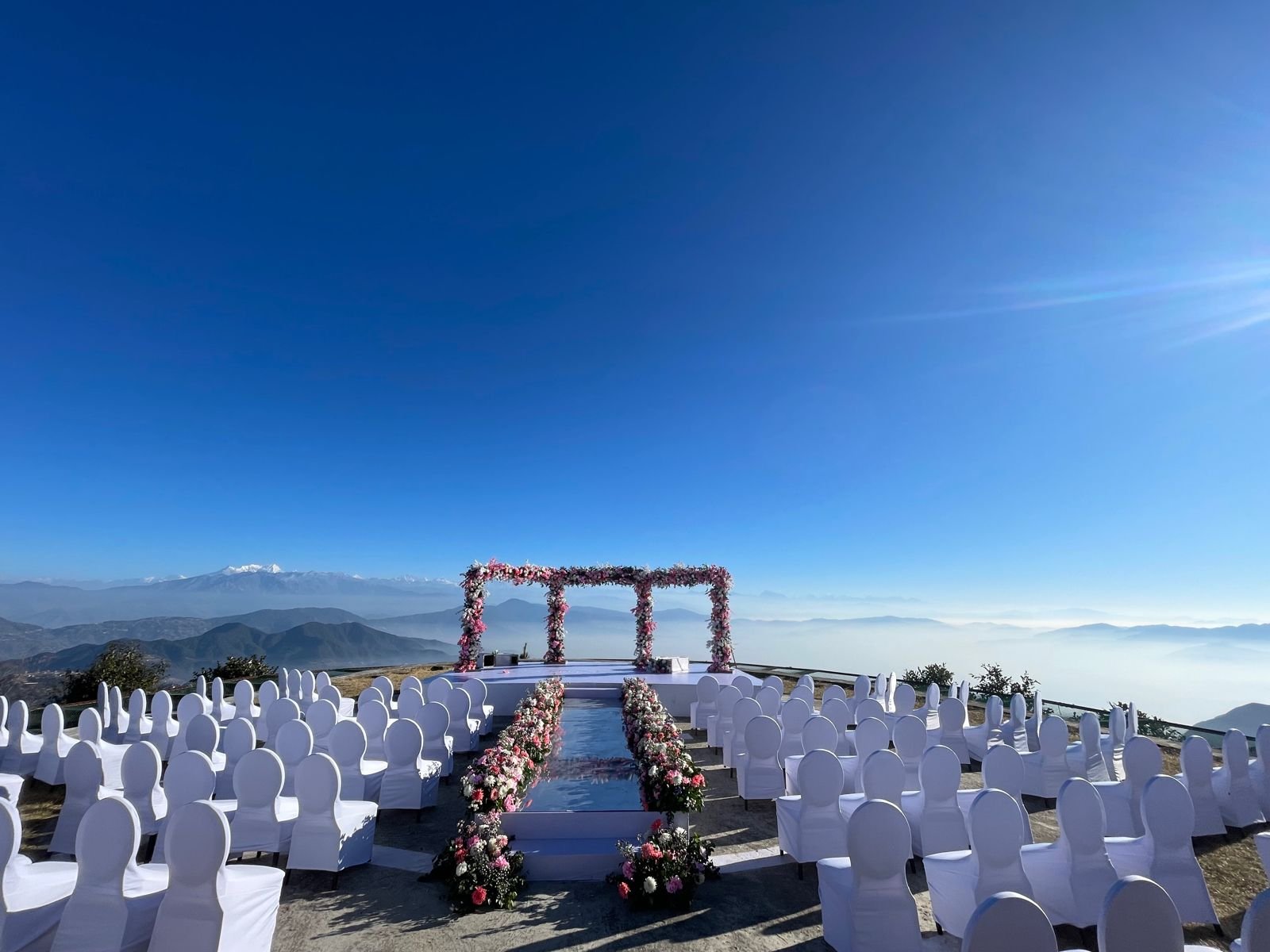 Hilltop wedding ceremony with Himalayan views at Chandragiri Hills Resort