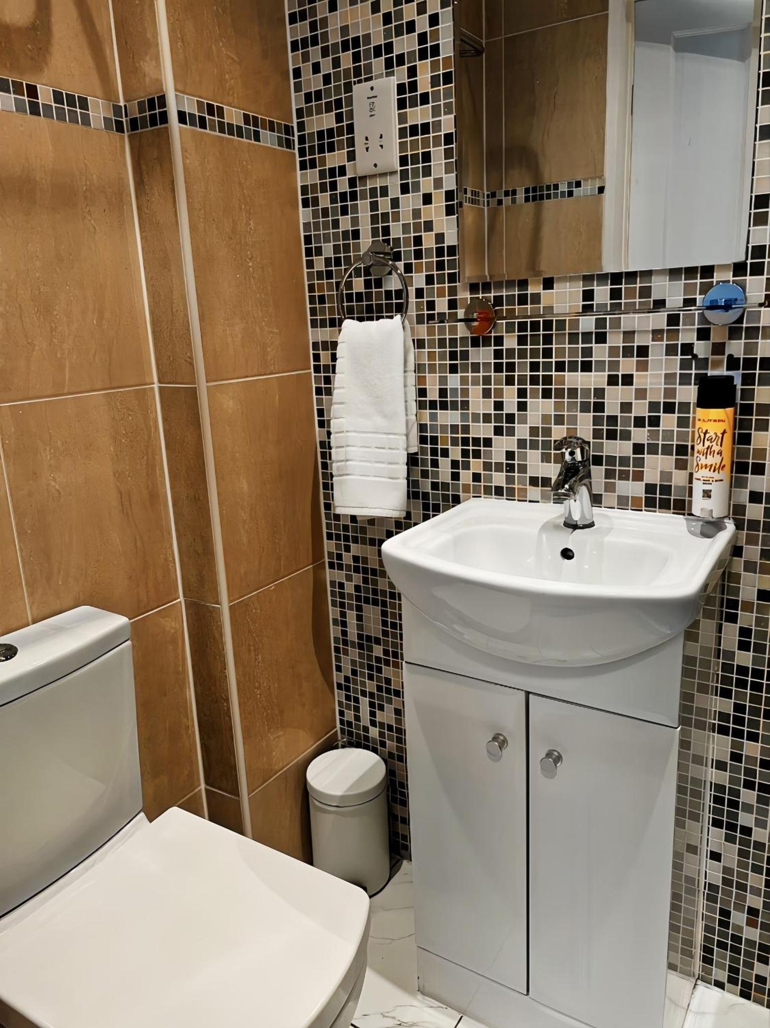 a bathroom with a white sink and a toilet at Lidos Hotel in London